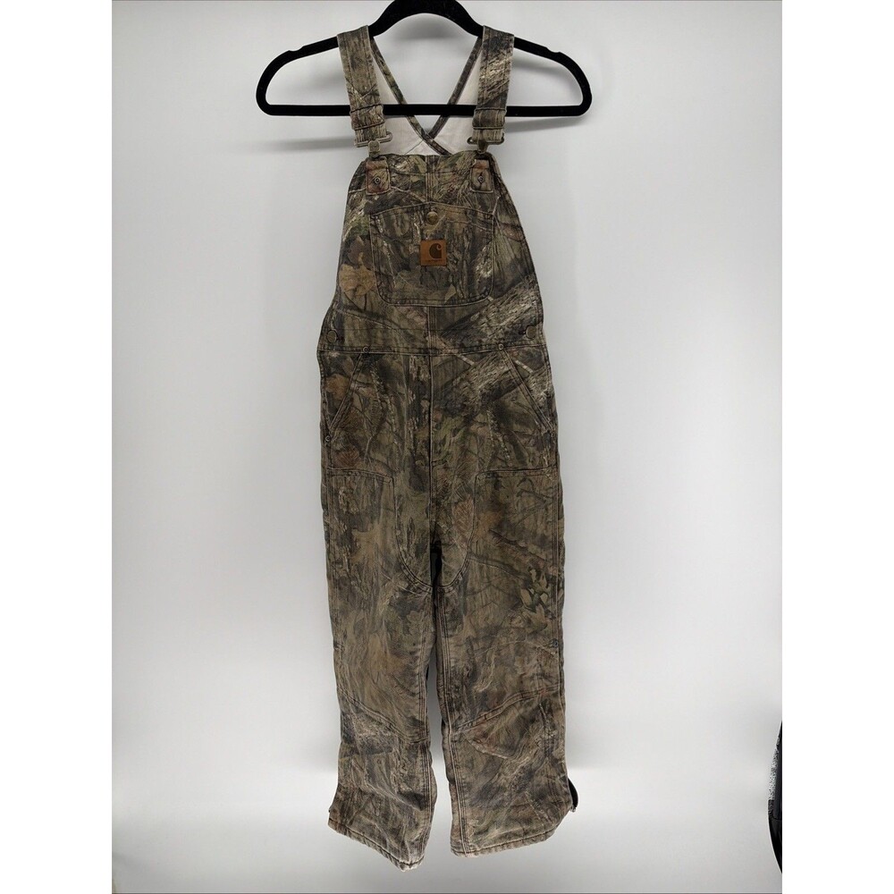 Carhartt Kids Mossy Oak Camo Insulated Lined Bib Overalls Sz 8 Hunting Workwear